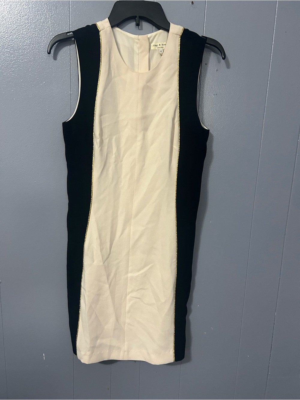 rag & bone Black & Cream Sleeveless Color-Block Midi Dress with Metallic Trim